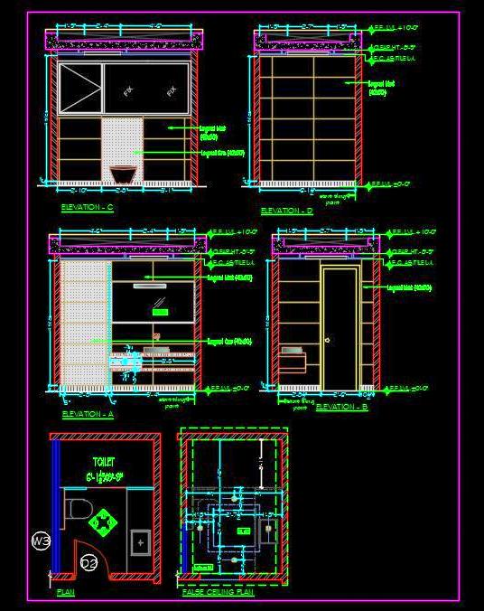 Toilet Design Free CAD Design (6'x9') with WC, Basin & Shower